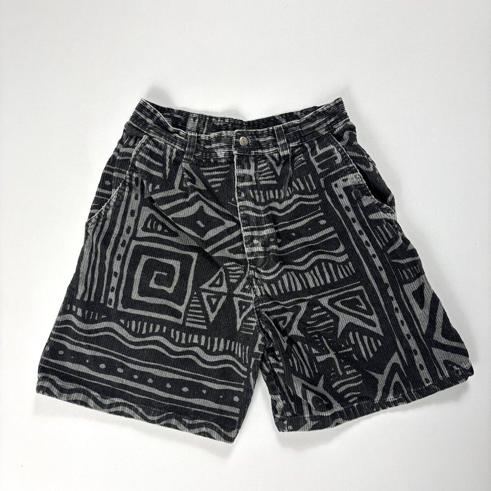 Vintage Gotcha Mens Corduroy Shorts Gray Black Sz 28 (Tag 31) Geometric AOP